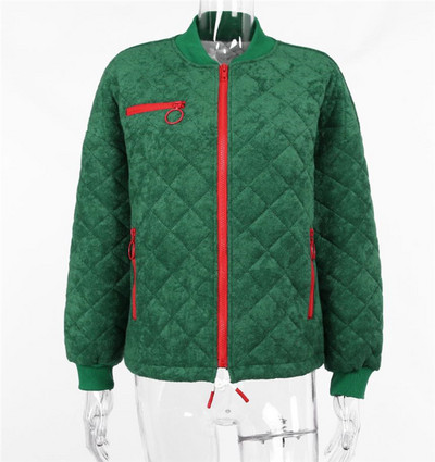 Zöld színű női kabát cipzárral és zsebekkel