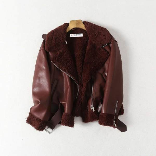 Öko bőrből készült őszi-téli kabát meleg béléssel