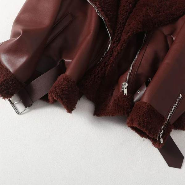 Öko bőrből készült őszi-téli kabát meleg béléssel