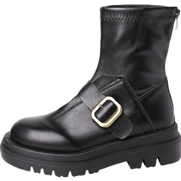 Cizme casual de dama din imitatie de piele cu catarama