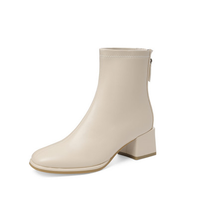 Női bőrcsizma bézs és fekete cipzárral