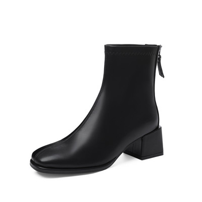 Női bőrcsizma bézs és fekete cipzárral