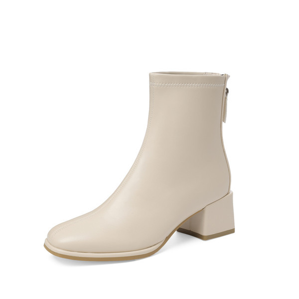 Női bőrcsizma bézs és fekete cipzárral