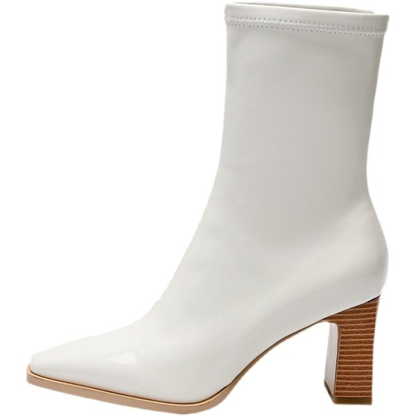 Modern női lakkcsizma sima sarokkal ellátott modell