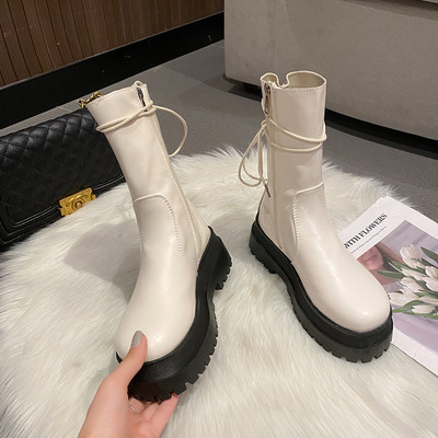 Cizme de dama model uni cu sireturi si fermoar