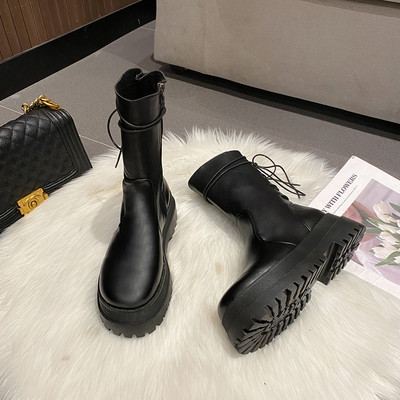 Cizme de dama model uni cu sireturi si fermoar