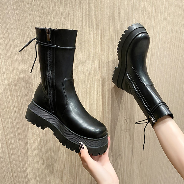 Cizme de dama model uni cu sireturi si fermoar