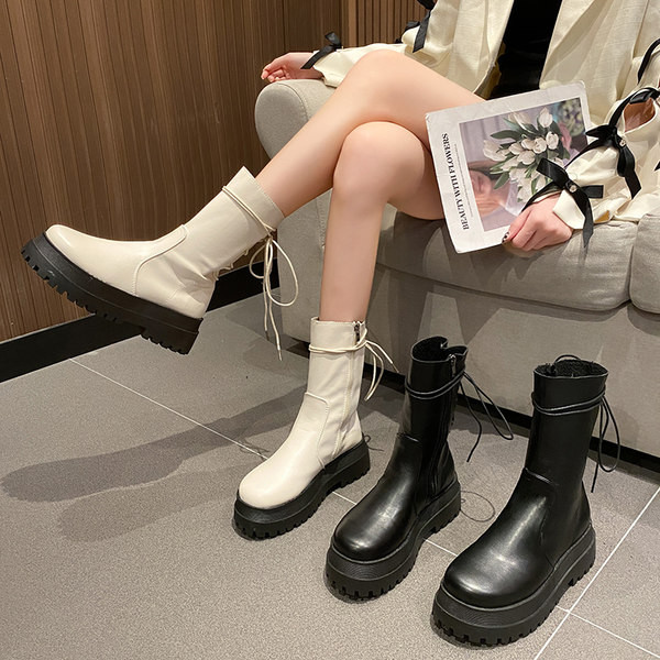 Cizme de dama model uni cu sireturi si fermoar