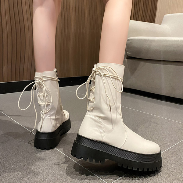 Cizme de dama model uni cu sireturi si fermoar