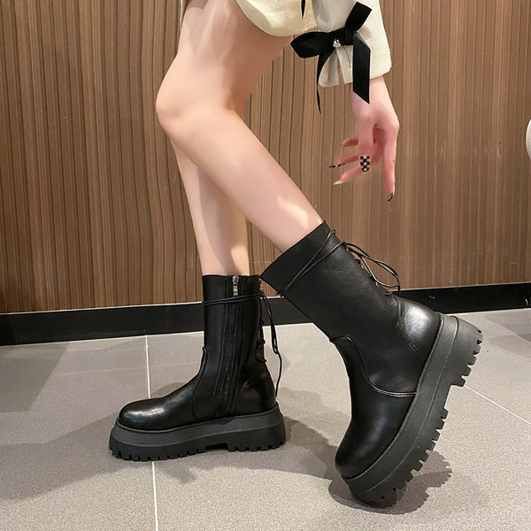 Cizme de dama model uni cu sireturi si fermoar