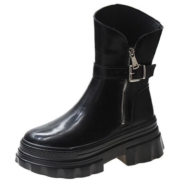 Öko bőrből készült női csizma csattal és cipzárral