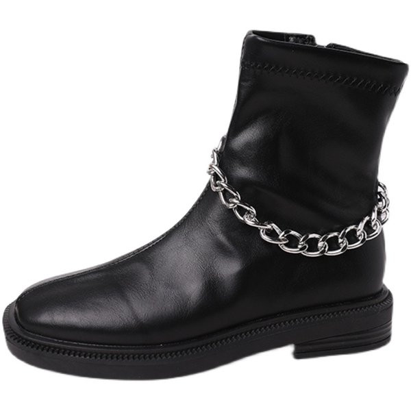Női bőrcsizma új modellje fémlánccal