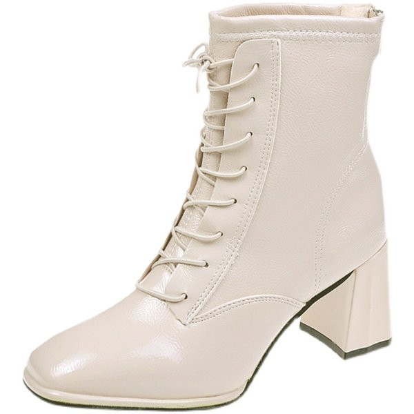 Ženske lakirane čizme s vezicama i petom