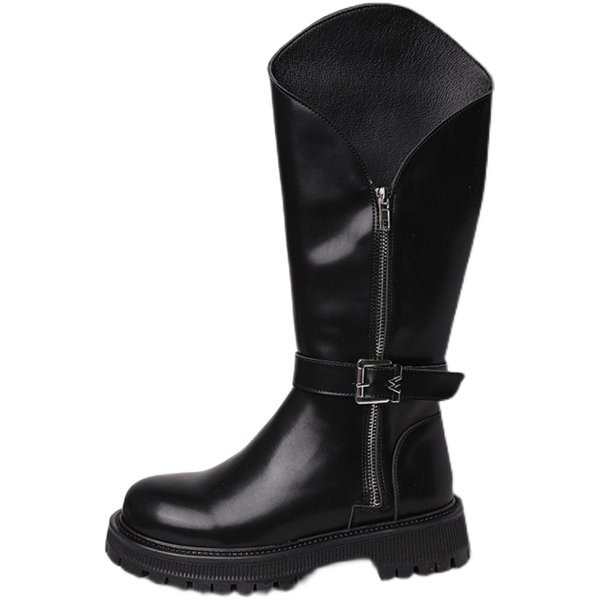 Női csizma csattal és cipzárral fekete és szürke színben