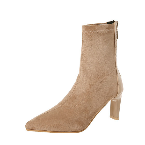 Stílusos női csizma öko velúrból, sarokkal és cipzárral