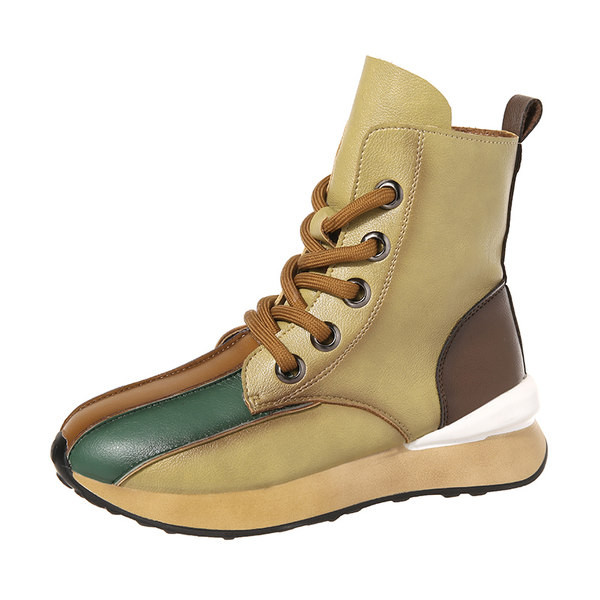 Női felső csizma lapos magas talppal és fűzővel