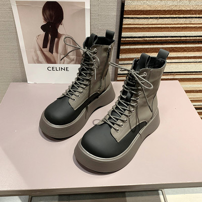 Alkalmi női csizma fűzővel és vastag talppal