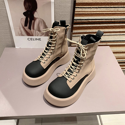 Alkalmi női csizma fűzővel és vastag talppal