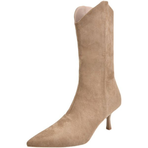 Moderne ženske čizme od eko brušene kože na tanku petu