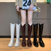 Cizme casual din imitatie de piele cu toc patrat de 6 cm