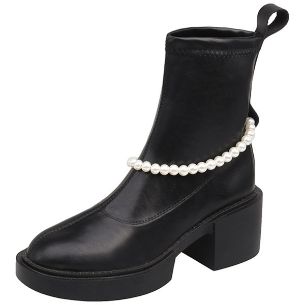 Öko bőrből készült női csizma gyöngy díszítéssel