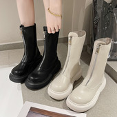 Eko bőrből készült, lekerekített csizma új modellje, cipzárral