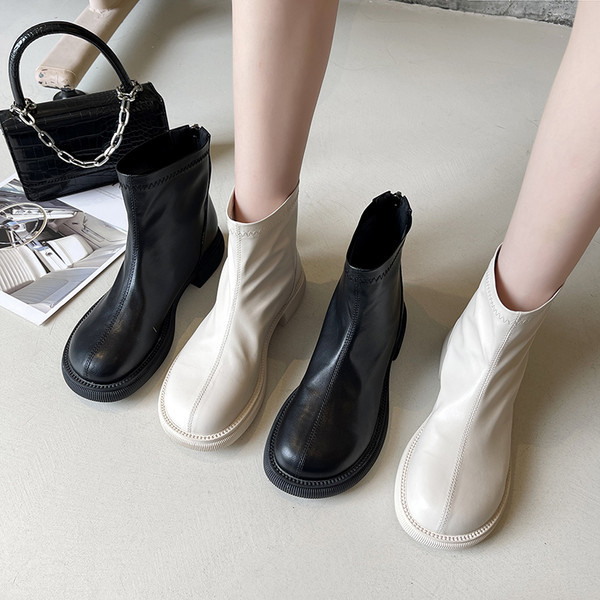 Bőr csizma cipzárral és lapos talppal, két színben