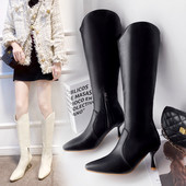 Ženske čizme s patentnim zatvaračem i tankom petom - model na špic