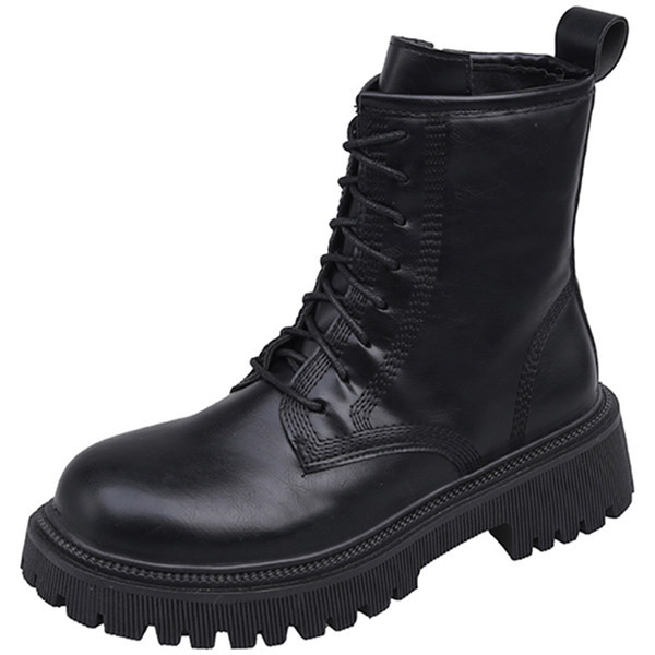 Eko bőrből készült sima modell női csizma fűzős