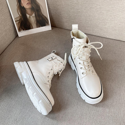 Ежедневни дамски ботуши с катарами и перли-два цвята