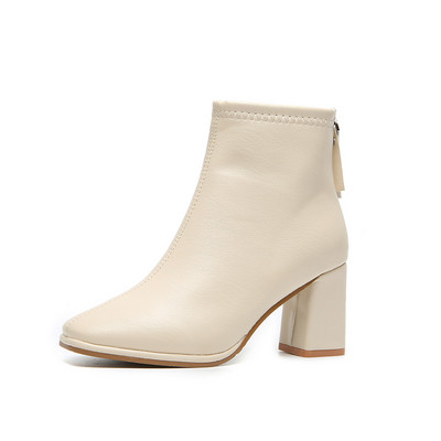 Kožne čizme s debelom petom u crnoj i bež boji