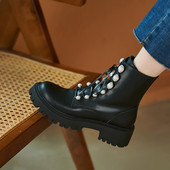 Ženske moderne čizme od eko kože sa pertlama i perlama