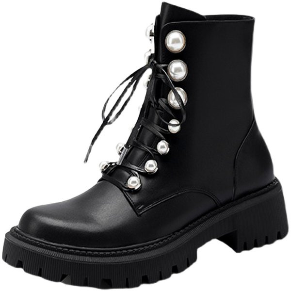 Ženske moderne čizme od eko kože sa pertlama i perlama