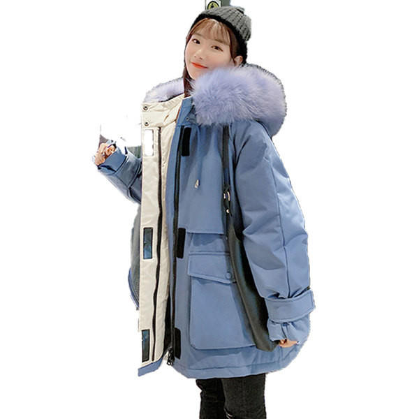 Női téli kabát zsebekkel és pehelyes