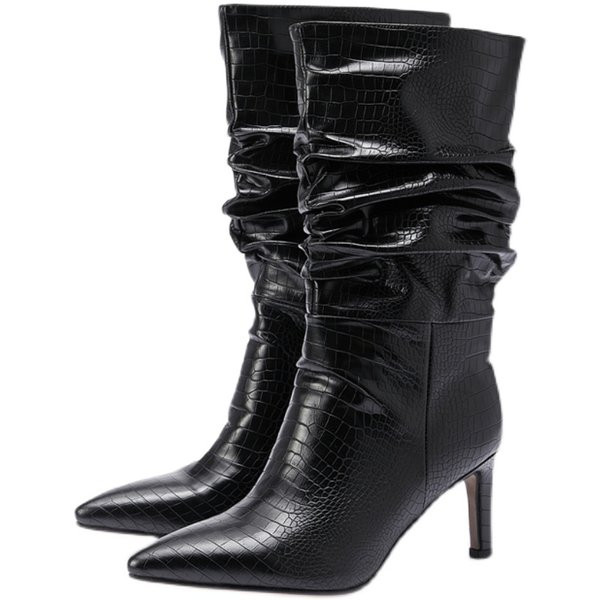 Ženske kožne čizme na tanku petu u crnoj i zelenoj boji