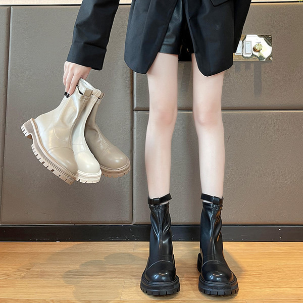 Új modell alkalmi csizma durva talppal és cipzárral