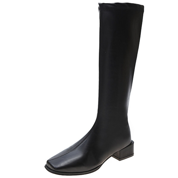 Modern bőrcsizma vastag sarokkal, 4 cm