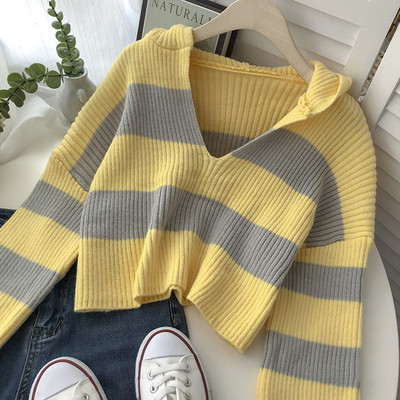 Naiste laiade varrukatega triibuline kampsun