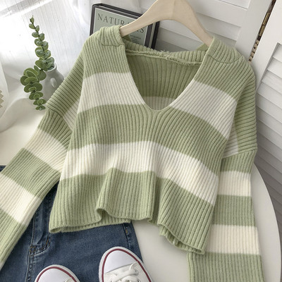 Naiste laiade varrukatega triibuline kampsun