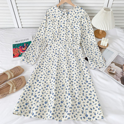 Alkalmi női ruha virágmintával, hosszú ujjal