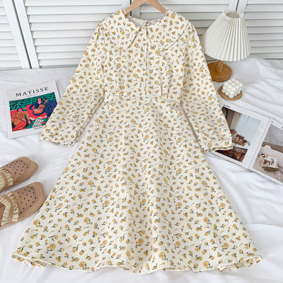 Alkalmi női ruha virágmintával, hosszú ujjal