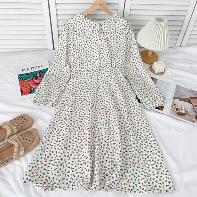 Alkalmi női ruha virágmintával, hosszú ujjal