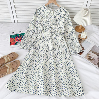 Alkalmi női ruha virágmintával, hosszú ujjal