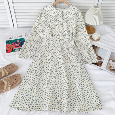 Alkalmi női ruha virágmintával, hosszú ujjal