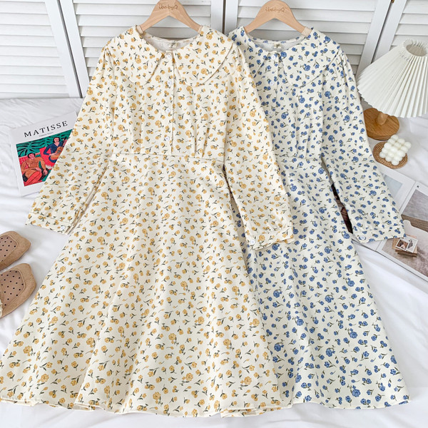 Alkalmi női ruha virágmintával, hosszú ujjal