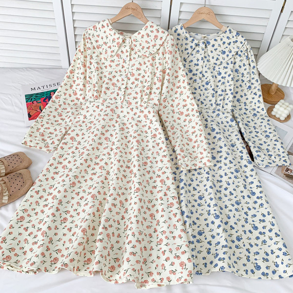 Alkalmi női ruha virágmintával, hosszú ujjal