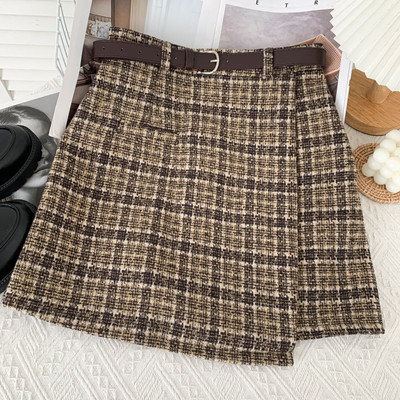 Νέο μοντέλο γυναικεία καρό φούστα με ζώνη - τρία χρώματα