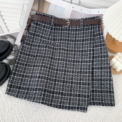 Νέο μοντέλο γυναικεία καρό φούστα με ζώνη - τρία χρώματα