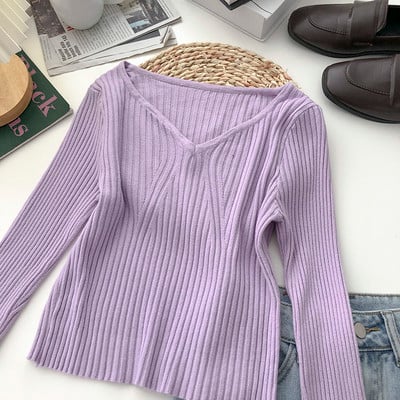 Γυναικεία κοτλέ μπλούζα με spitz λαιμόκοψη