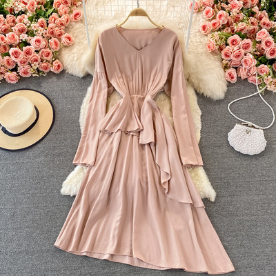 Női ruha gumírozott derékkal és hosszú ujjú három színben